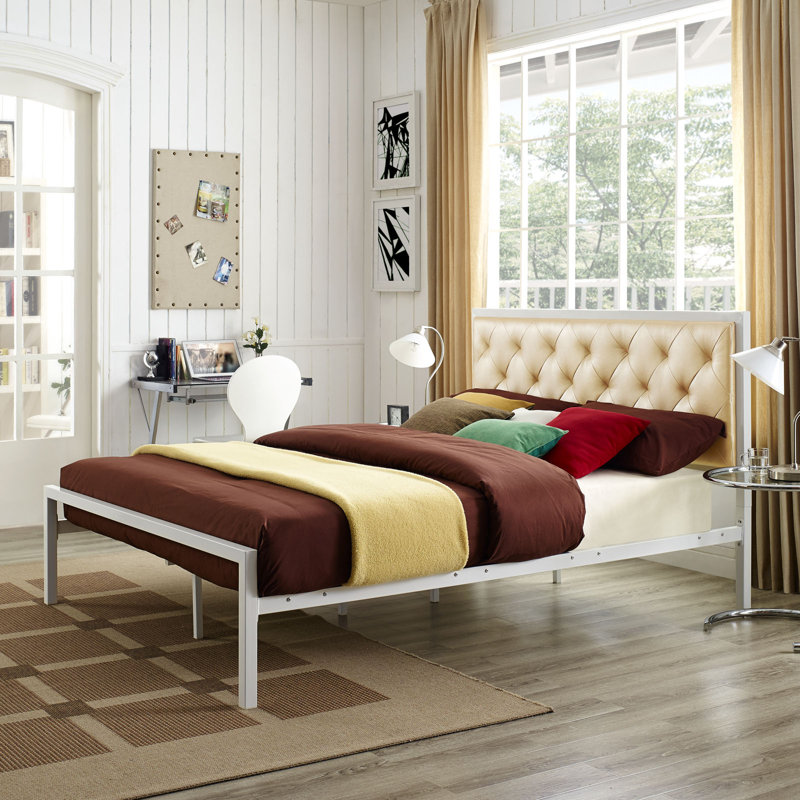Mia Vinyl Platform Bed Frame, Golden Champagne, Full