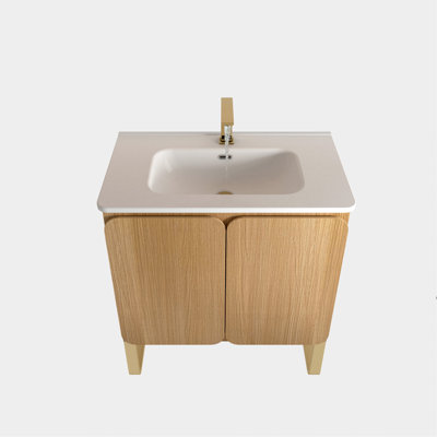 Unité de rangement de salle de bain en bois avec lavabo en céramique - Rangement moderne et spacieux, finition de lavabo à fermeture silencieuse 30 po, intérieur abondant et silencieux