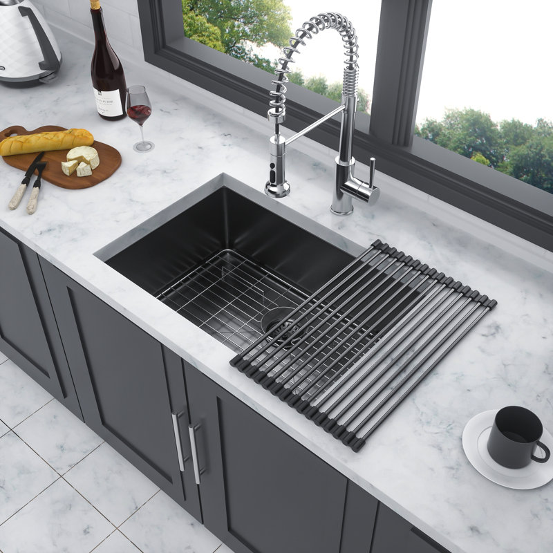 Gunmetal Black Kitchen Sink - Undermount Singel Bowl Kitchen Basin 16 Gauge Stainless Steel With 10 Inch Deep