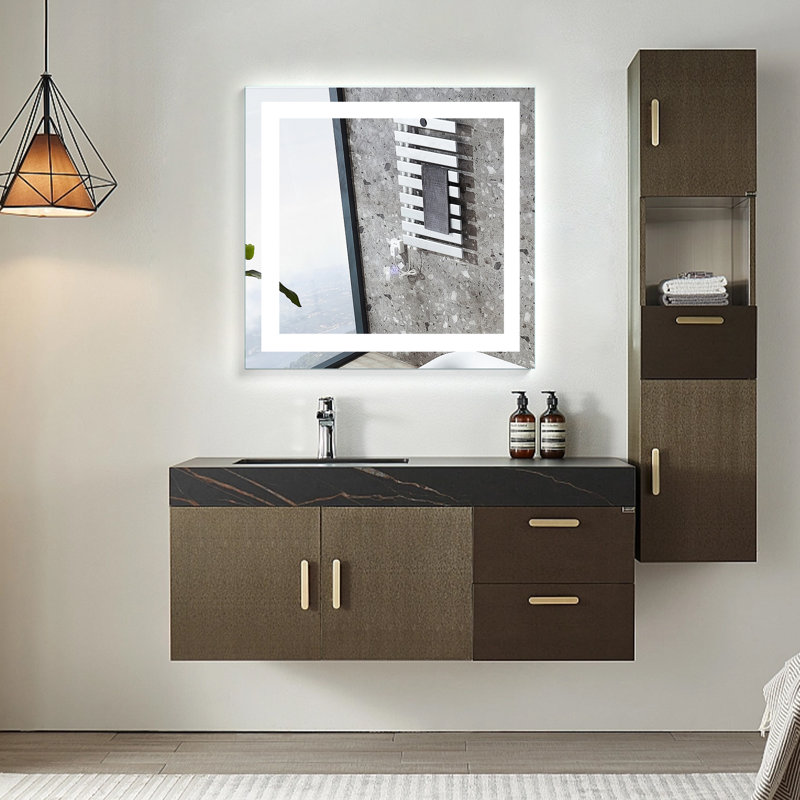 Amrhein Modern Frameless Lighted Makeup Mirror, 36" x 36"