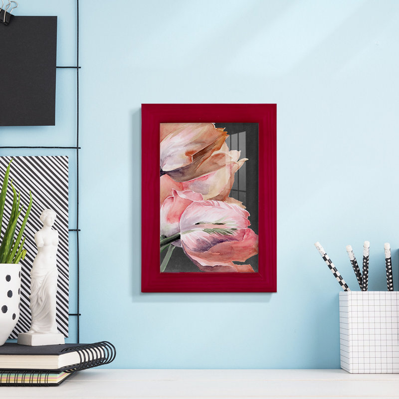 Pastel perroquet tulipes IV encadré sur papier, Rouge, H 9 po x l 7 po x P 1 po