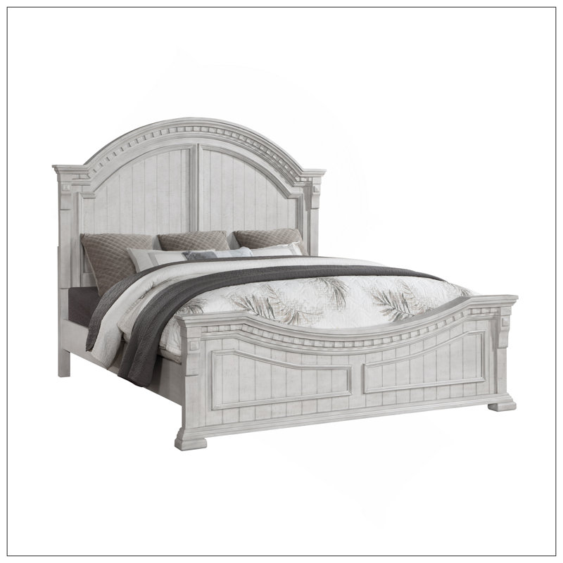 Grand lit style transitionnel en bois blanc antique