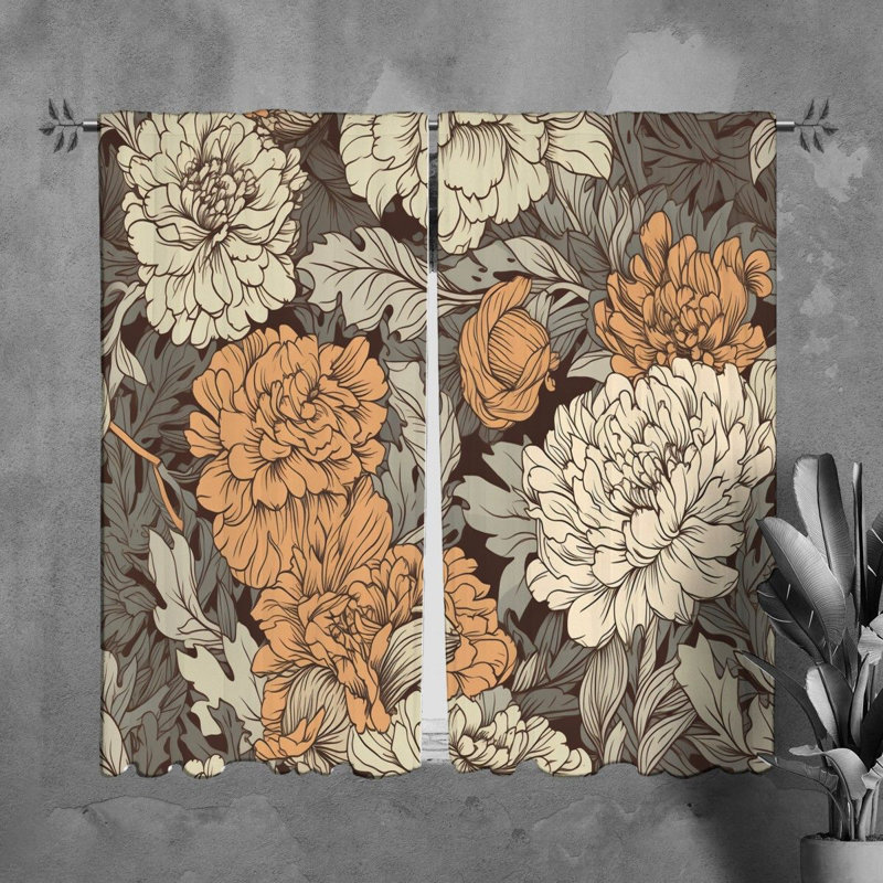 Rideaux de fenêtre floraux, rideaux botaniques argentés, L 40 po x L 61 po