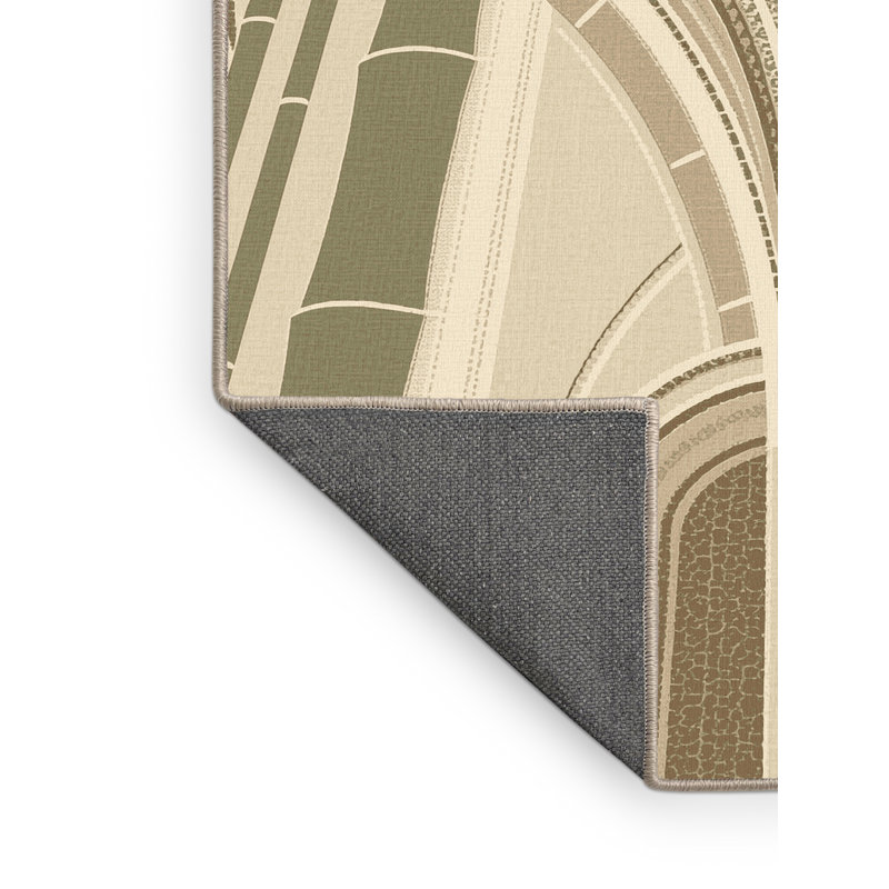 Tapis art déco en bambou doux et moelleux en bambou beige - reliure beige, Rond 7 pi