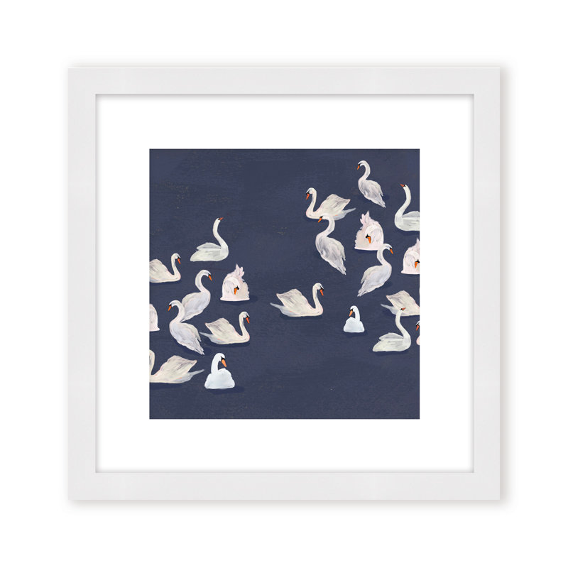 Nature Inspired Modern Ensemble: Swan Serenade, 48" H x 48" W, Framed Matted Print, Black