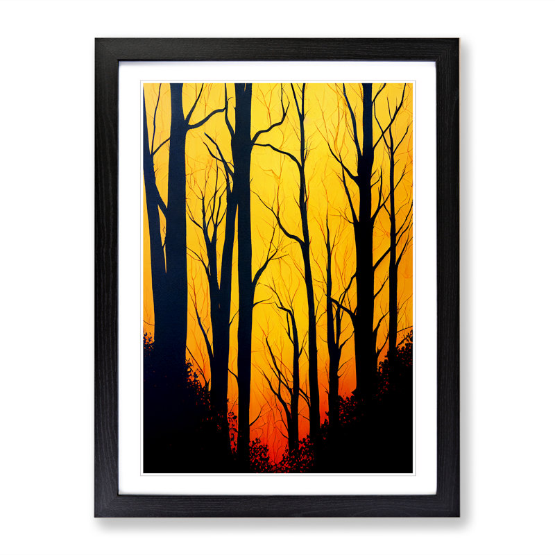 Autumn Forest Silhouette - Single Picture Frame Print, Black Framed, 34cm H x 25cm W