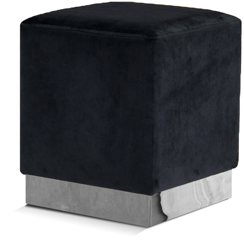 Annora Velvet Ottoman, Black Velvet, Chrome