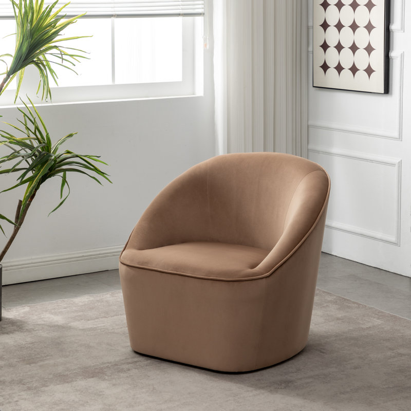 Gregory Upholstered Swivel Barrel Chair, Brown Velvet