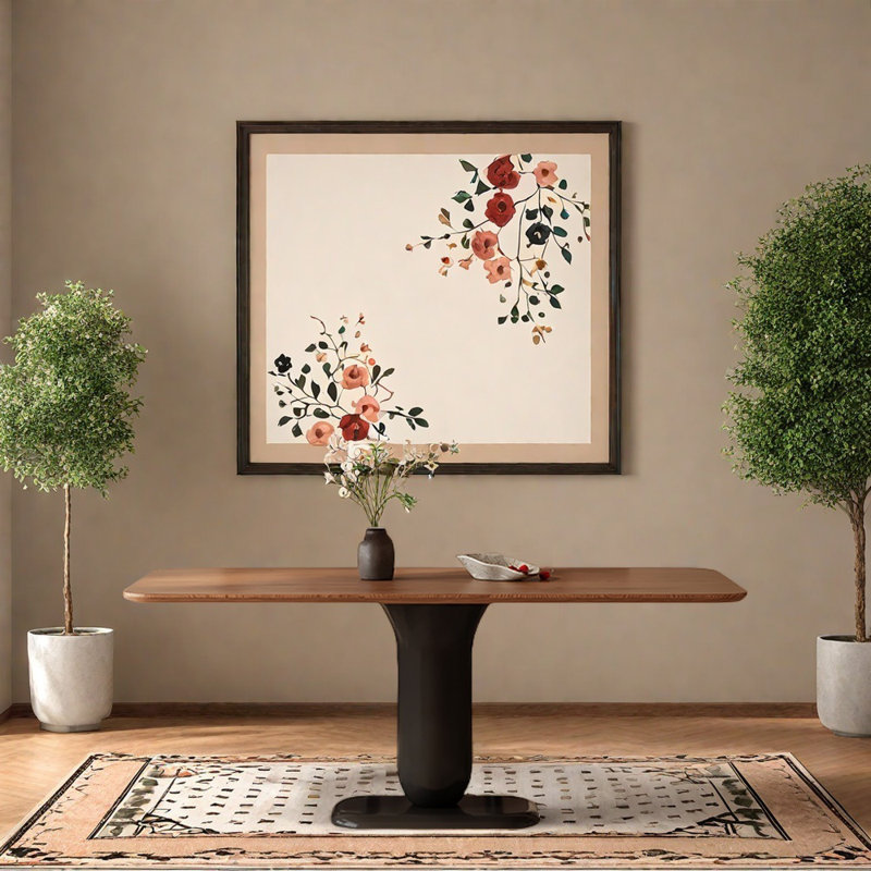 Walnut-colored rectangular solid wood dining table, 29.52"H x 62.99"L x 31.49"W
