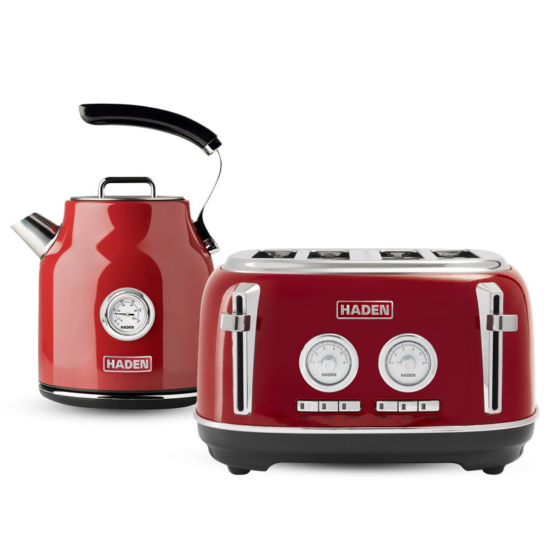 Ensemble HADEN Dorset avec grille-pain à 4 tranches et bouilloire électrique, Rouge