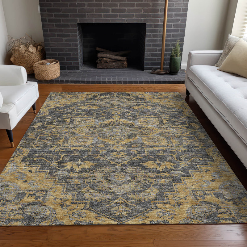 Tapis gris Prisco lavable à la machine de qualité supérieure, Rectangle 2 pi 6 po x 3 pi 10 po