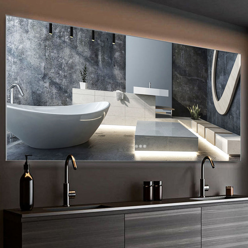 Miroir suspendu de salle de bain Addasyn, 36 po x 84 po, Métal industriel cendré