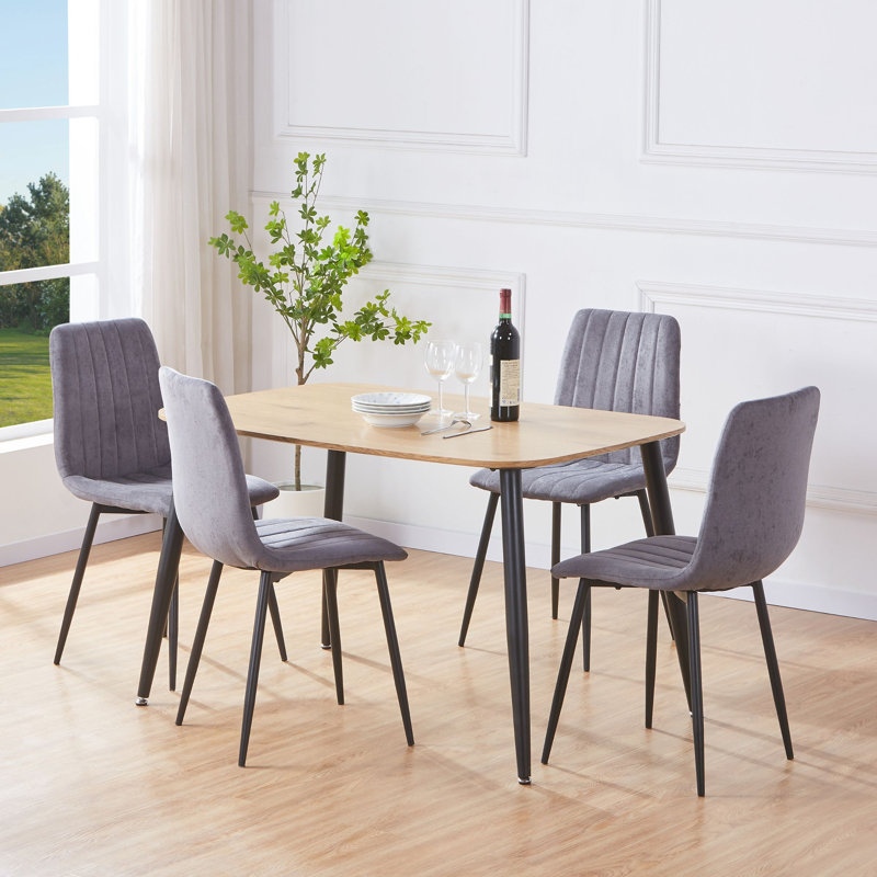 Aspen 1200mm foiled rect. table & 4 fabric chair Set, Beige, Grey