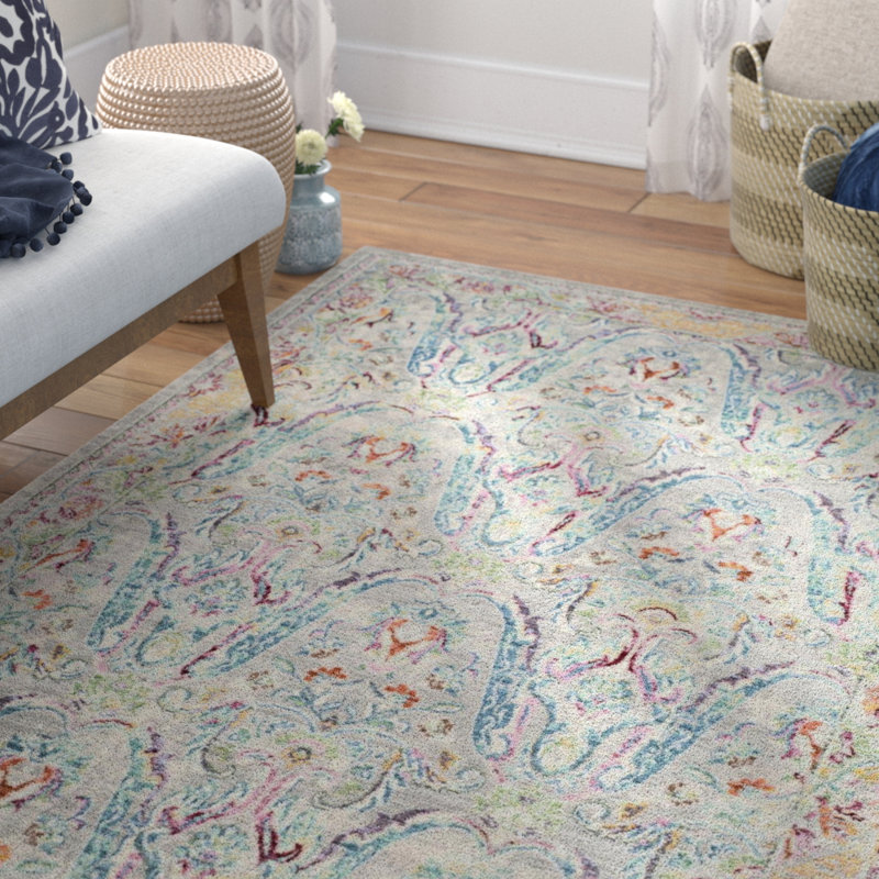 Tapis gris / rose / bleu Arhaan, Rectangle 3 pi x 5 pi