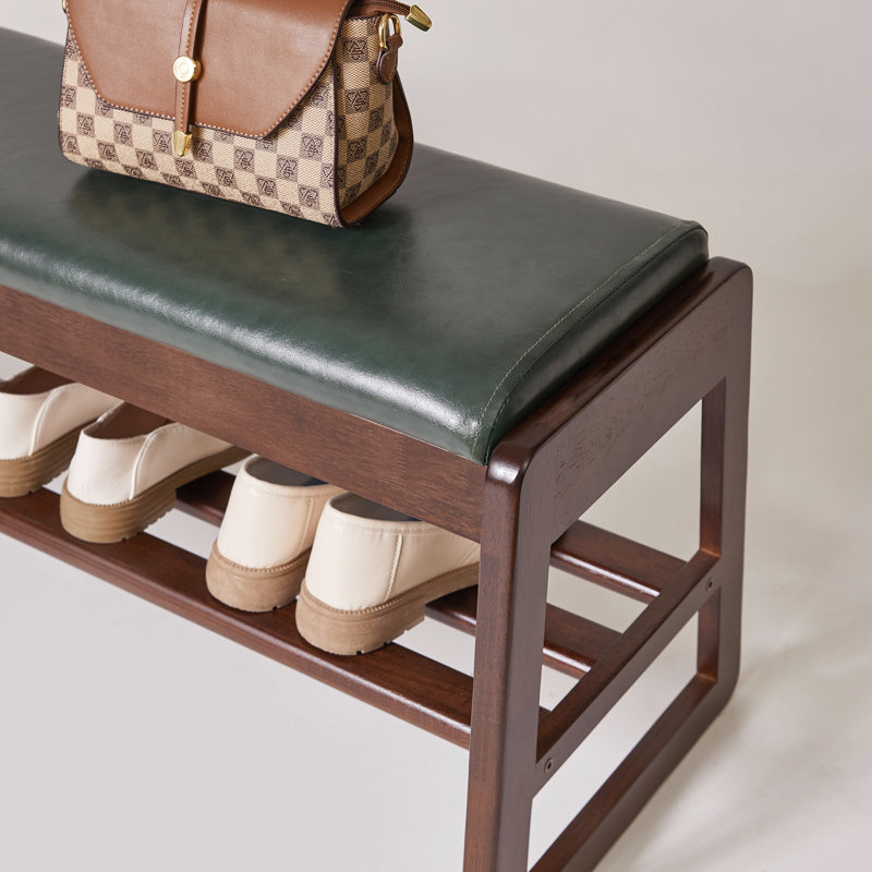 Banc de rangement pour chaussures en bois avec rangement dissimulé et tablettes ouvertes, L 39,37 po, Vert