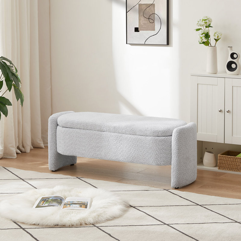 Banc de rangement ovale en tissu polaire, Gris