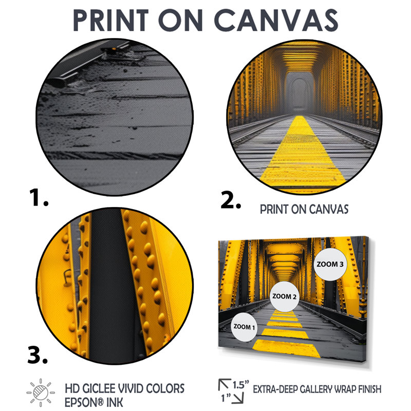 Art mural jaune et noir avec pont symphonique II - Ponts, Toile tendue, H 24 po x l 32 po x P 1 po