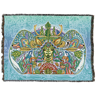 Pure Country Weavers Cascadia Animal Spirits Totem - Sue Coccia Blanket Throw Woven from Cotton - Made in The USA (54x72)