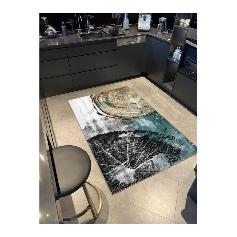Machine Washable Tree Stump Themed Patterned Decorative Rug, Rectangle 3'11" x 5'11"