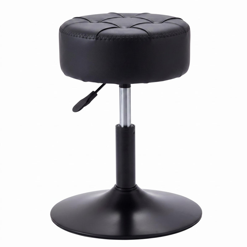 Metal Accent Stool, Black, PU Leather