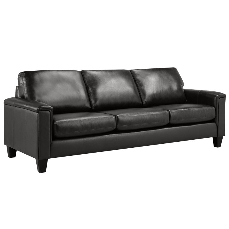 Canapé à accoudoirs carrés en cuir véritable 89 po Deboer, Cuir synthétique noir