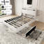 Structure de lit double avec tablette de rangement, tête de lit, prises de courant, sommeil tranquille, sans sommier, chambre à coucher en métal blanc essentiel-129632155-129632156