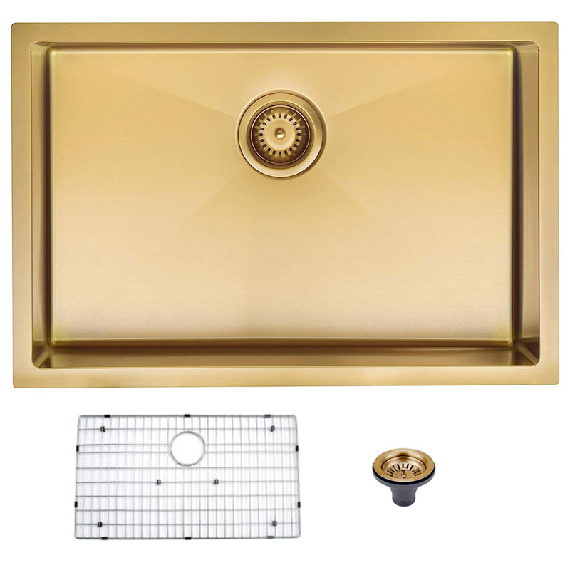 30'' L Undermount 16-Gauge Stainless Steel Single Bowl Kitchen Sink, PVD Gold