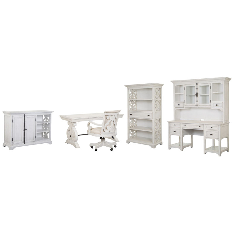 Writing Desk With Chair Printer Stand Bookcase Credenza And Hutch, 5 Pcs: Desk, Chair, Storage, Bookcase, Credenza