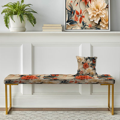 Banc floral rembourré or