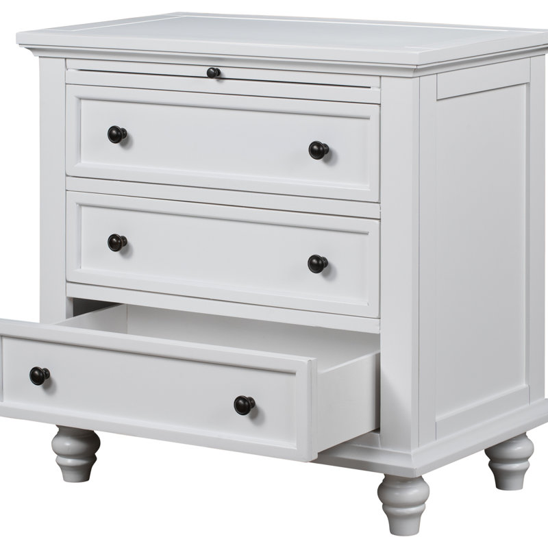 Armoire Ustyle 3 en blanc - table de bout avec plateau coulissant pour plus de commodité Le bois massif améliore l'organisation de la maison