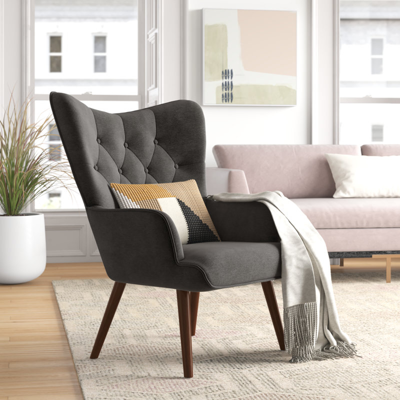 Cambra Upholstered Wingback Chair, Dark Gray