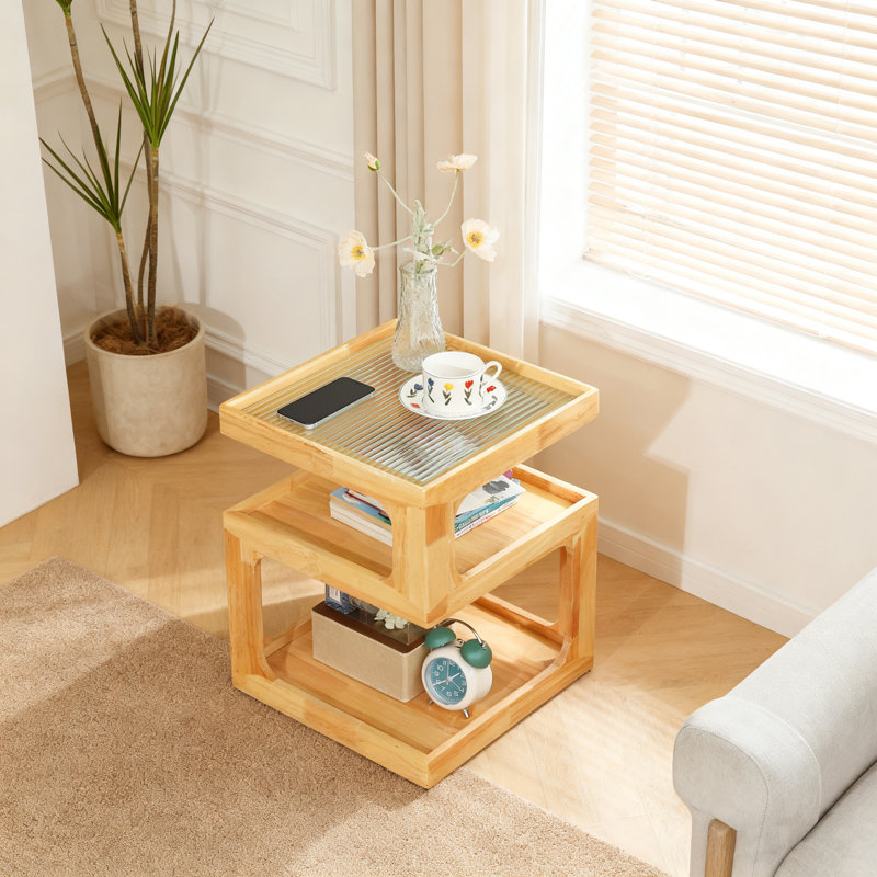15.75cm W Solid Wood Bedside Table, Beige