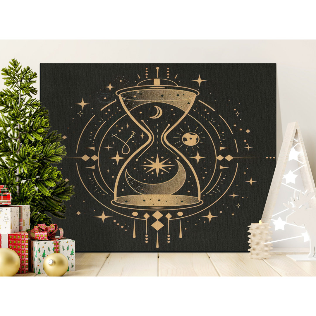 Celestial Hourglass Canvas Wall Art, Mystical Time Decor, Spiritual Witchy Print, Cosmic Astrology Gift, Faux Gold Aesthetic Wall Art Decor