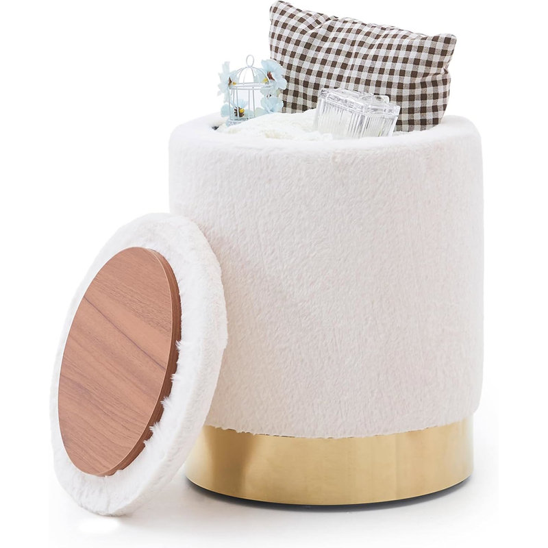 Repose-pieds rond en velours avec rangement, White