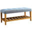 Banc rembourré bleu avec placage de chêne et coussin pratique de style traditionnel