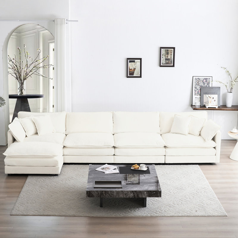 Canapé modulaire en U à 5 places avec canapé en U en chenille blanc