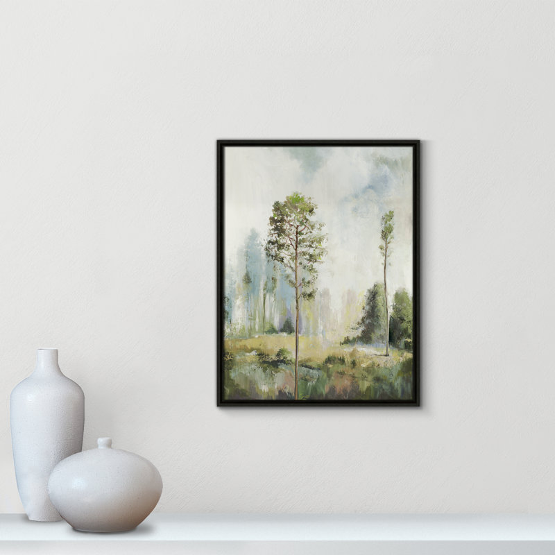 Teton Tall Green Trees I by Teton Pearce - Floater Frame Print on Canvas, 25.5" H x 19.5" W, Espresso