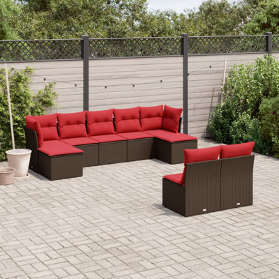 Ensemble de canapé de patio 9 pièces avec coussins en polyester noir Latitude Run®
