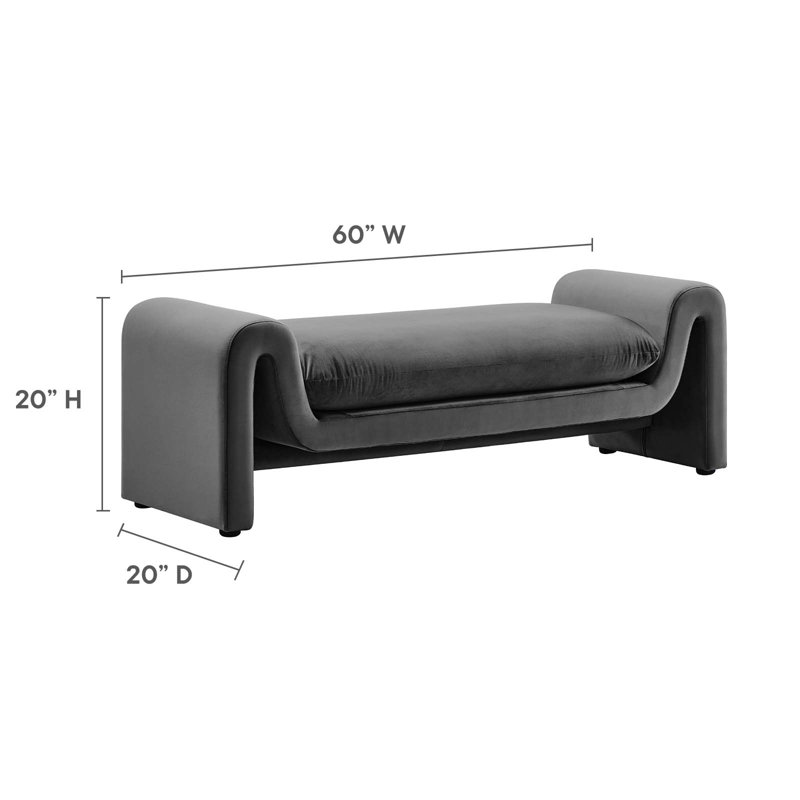 Waverly Gray Velvet 60" Upholstered Bench