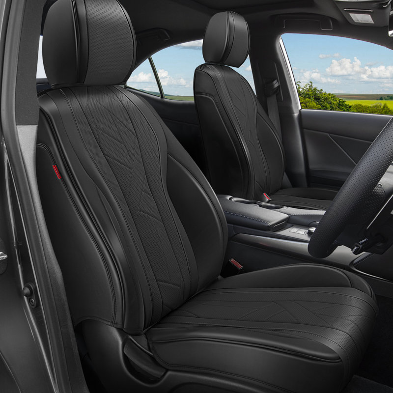 Touring Series Seat Covers Full Set With Airbag Compatible, Reserved Opening Holes For Headrest, Universal For Cars, Black