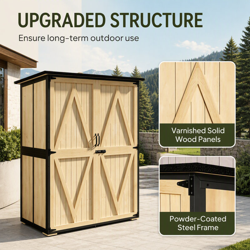 Remise de rangement robuste en bois pour l'extérieur avec tablettes réglables et toit en asphalte durable pour une organisation sécuritaire du jardin