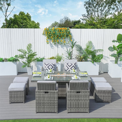Ensemble de table de foyer d'extérieur avec coussins 71 po pour personnes 71 po