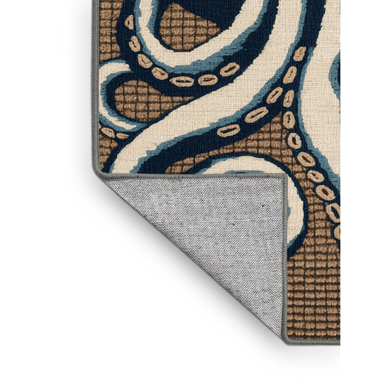 Washable Octopus Nautical Area Rug, Rectangle 7' x 9'