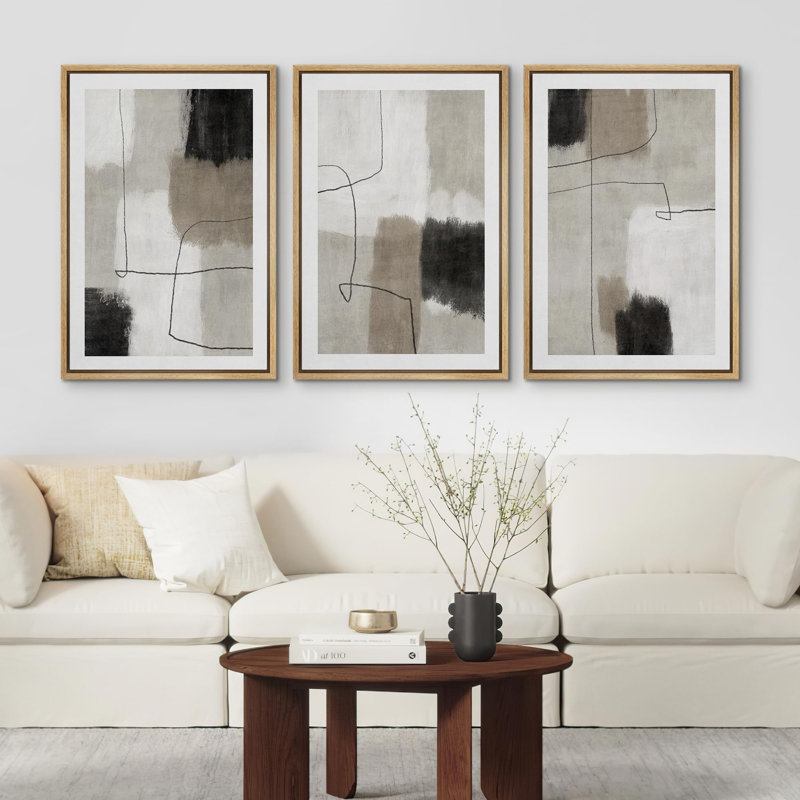 «Green Abstract Mid Century Modern Shapes Modern Modern Living Room Office Decor» 3 pièces, H 36 po x l 24 po, Naturel