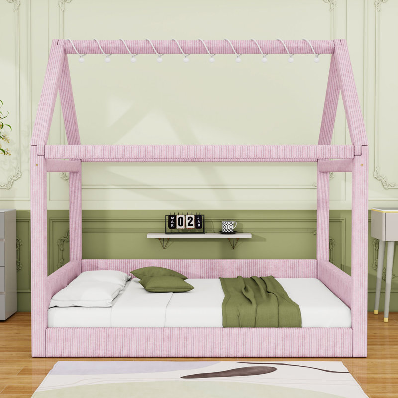 Full Upholstered Daybed with LED Light, Pink