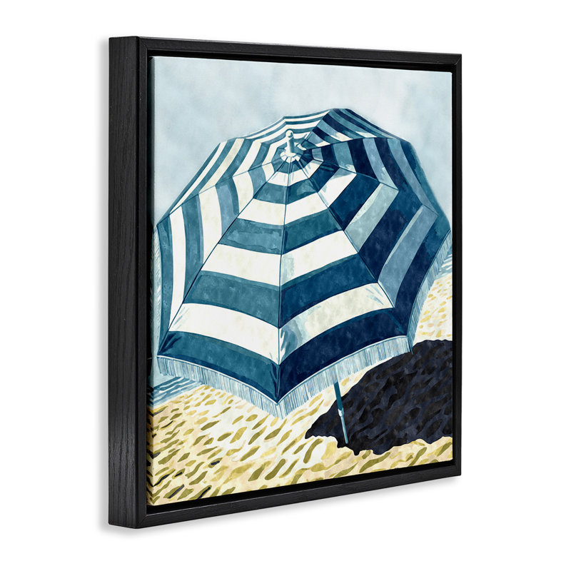 Parasol rayé, H 18 po x l 18 po, Cadre flottant noir de jais