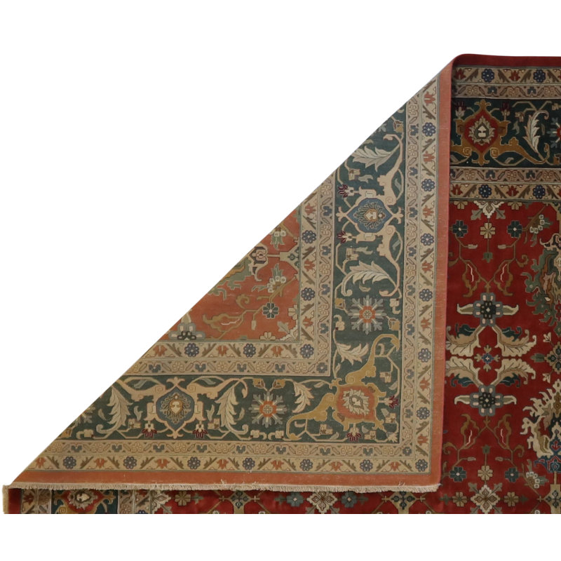 Oriental Hand-Knotted Wool Area Rug in Terracotta/Charcoal/Beige, Rectangle 12'2" x 15'1"