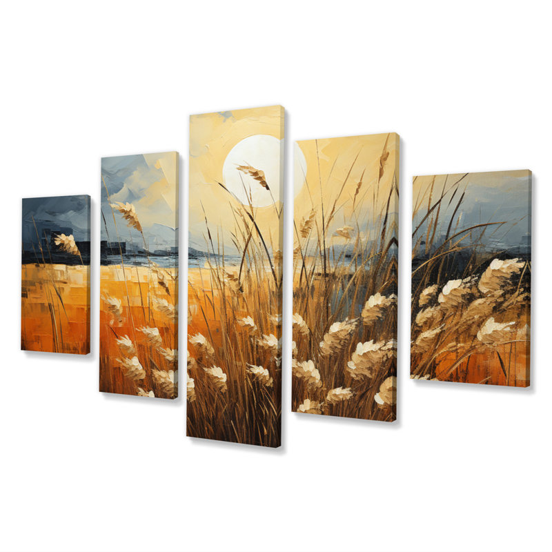 Beige des Prairies Bliss Interwoven - salon d'art mural des Prairies - 5 panneaux
