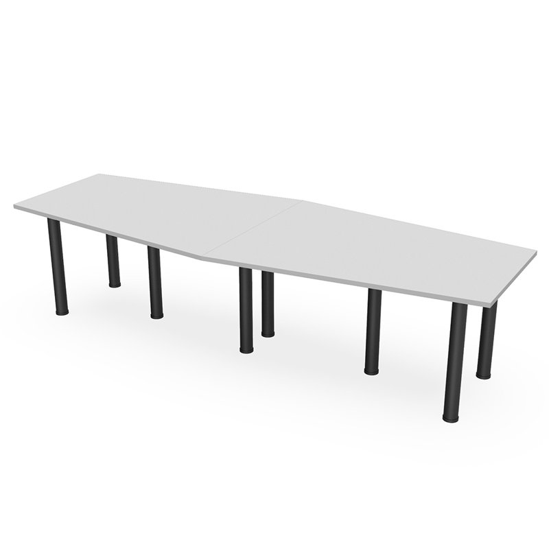 Table hexagonale avec pieds Nyemia, L 120 po x l 48 po, Brouillard gris, Noir mat