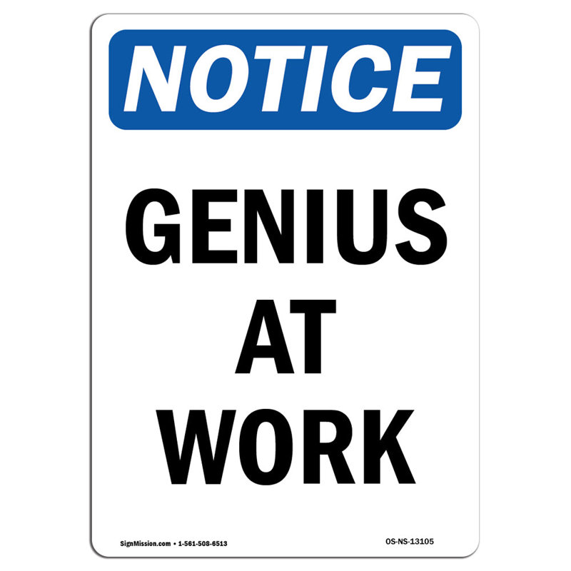 Plaque en aluminium Genius At Work 12 x 18